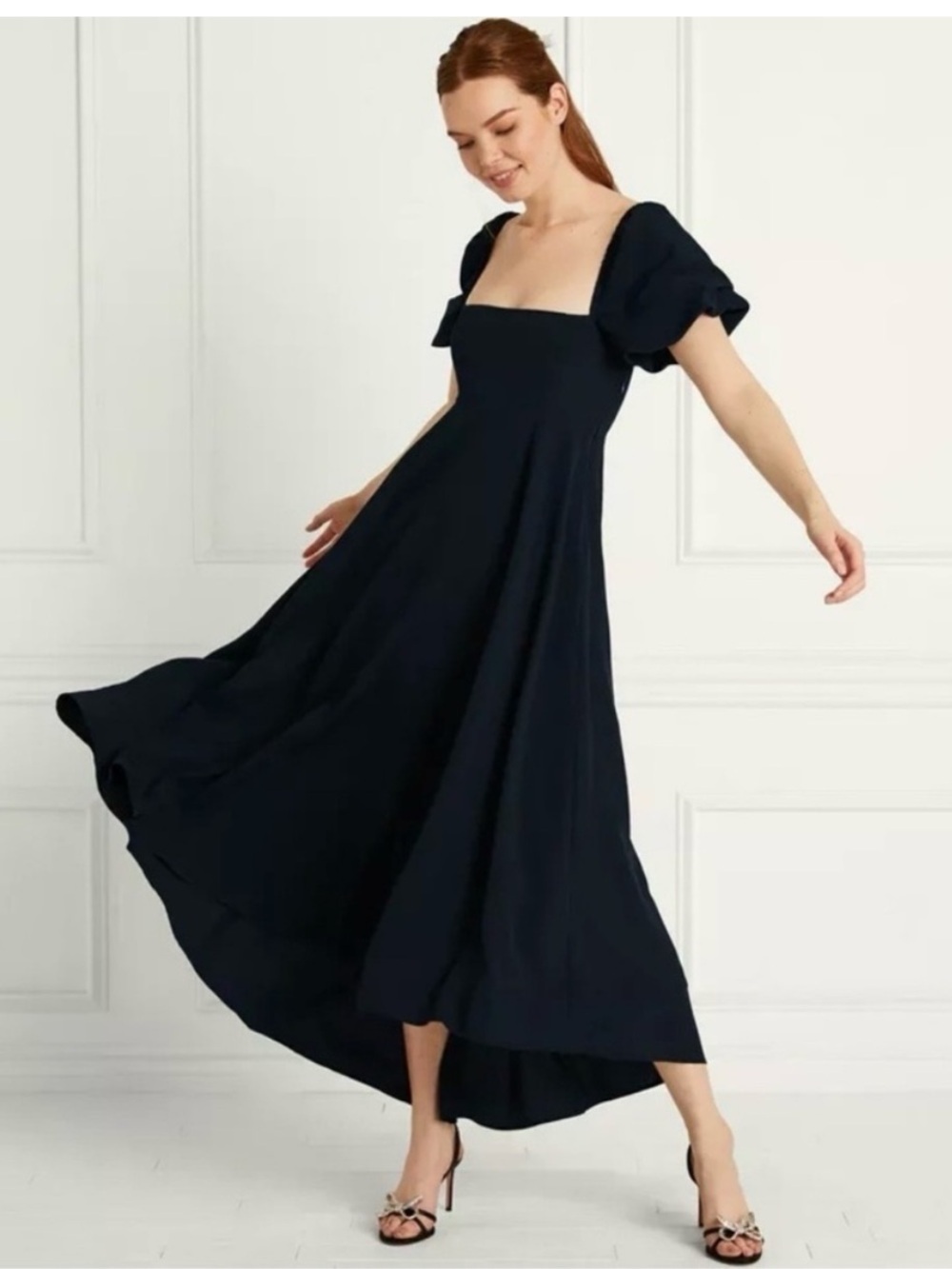 Hill House Home Black Matilda Midi Dress with Puff Sleeves Size XS - Picture 3 of 9